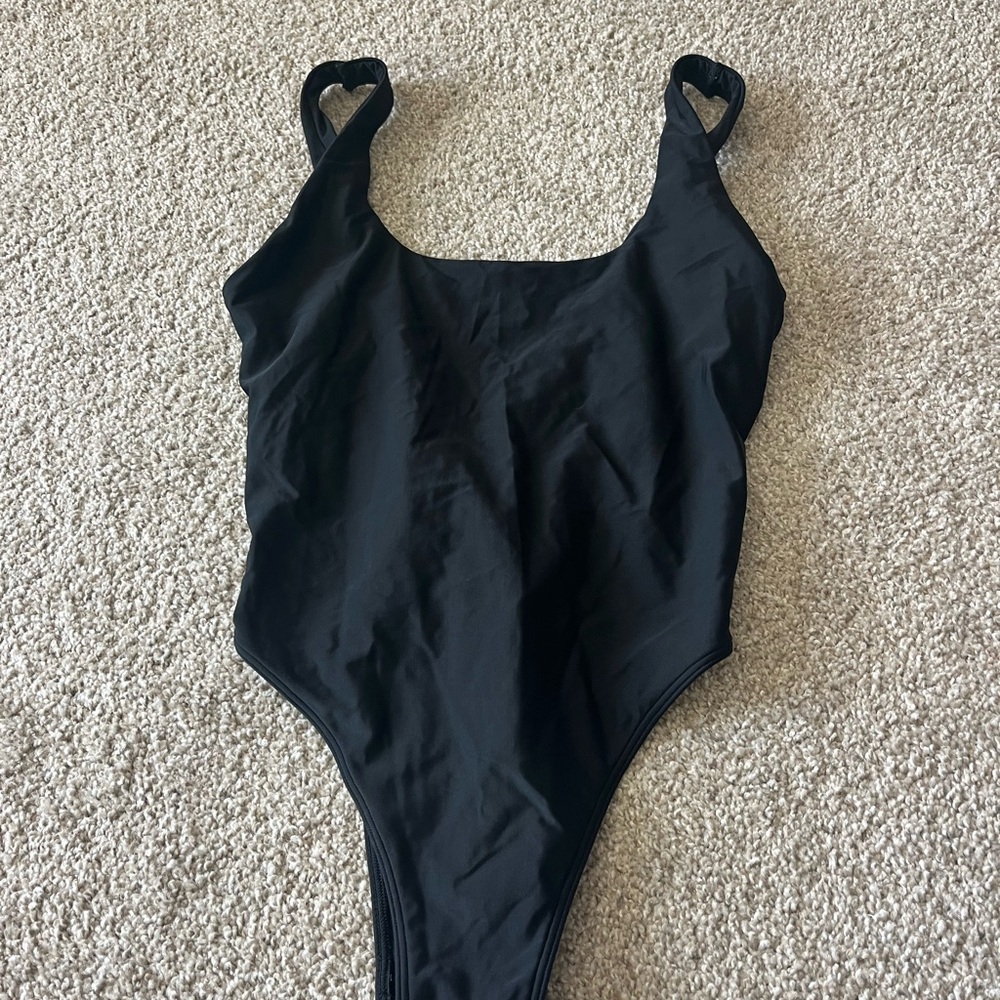 Black One-Piece Swimsuit with Heart-Detail Straps